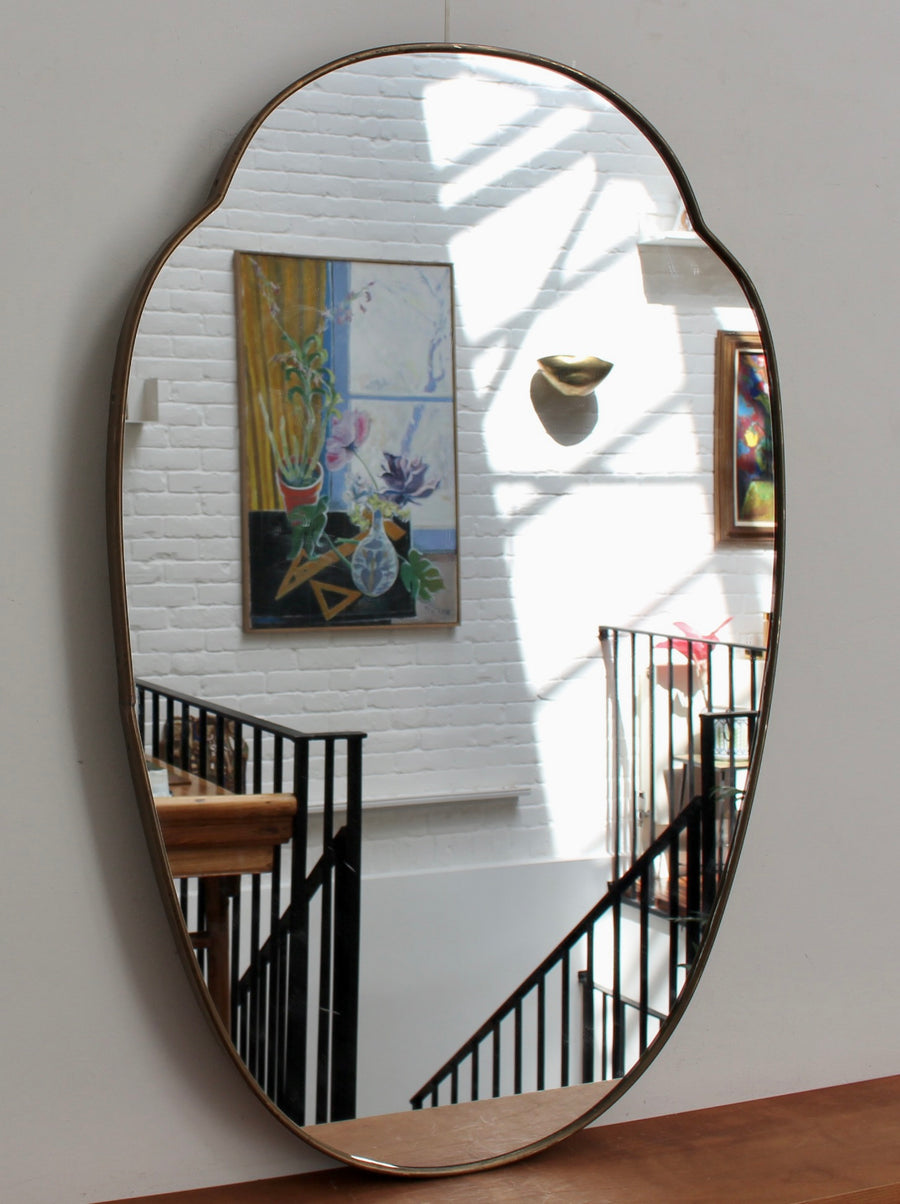 Mid-Century Italian Wall Mirror with Brass Frame (circa 1960s)