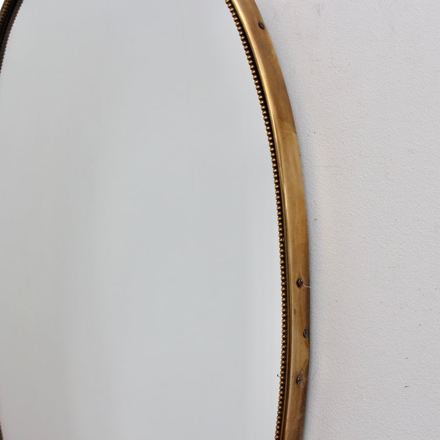 Vintage Italian Oval Wall Mirror with Brass Frame and Beading (circa 1950s)