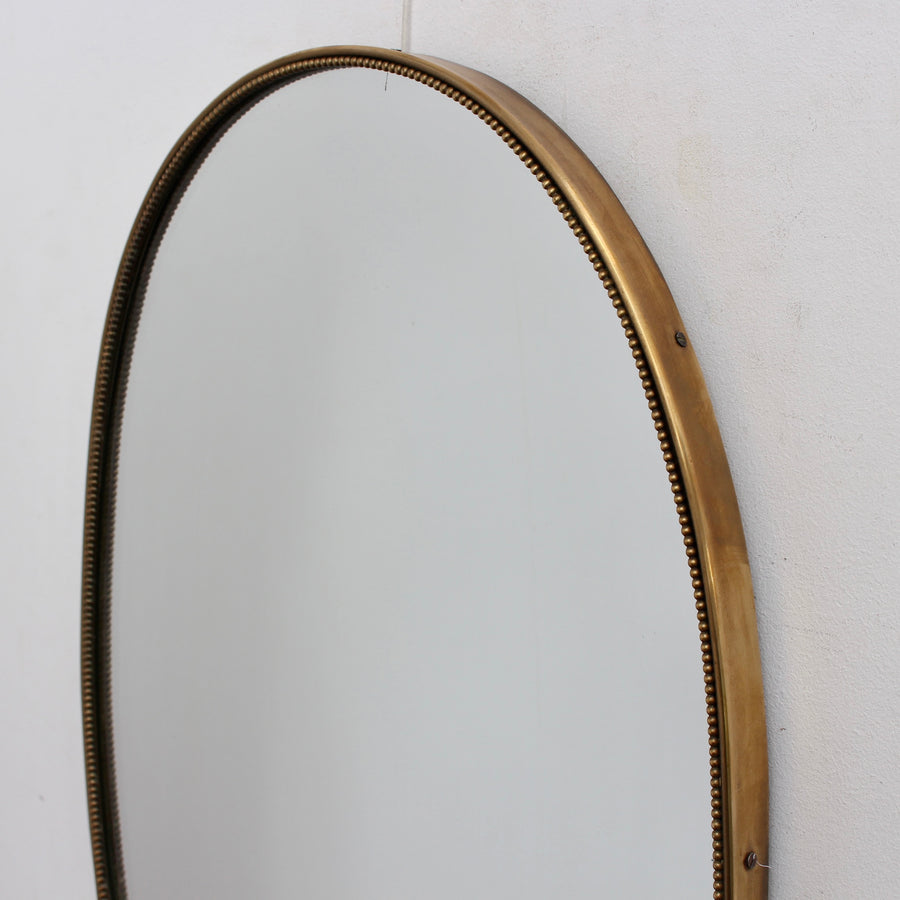 Vintage Italian Oval Wall Mirror with Brass Frame and Beading (circa 1950s)