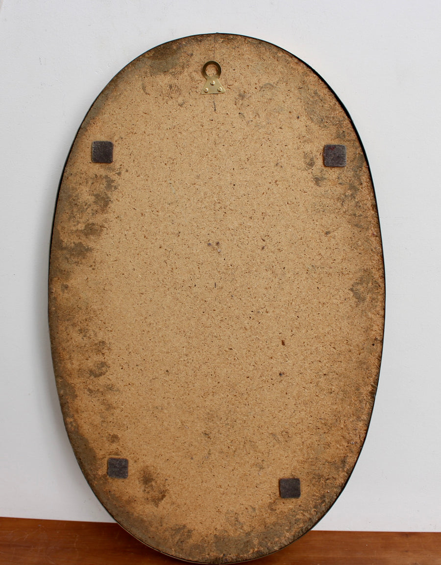 Vintage Italian Oval Wall Mirror with Brass Frame and Beading (circa 1950s)