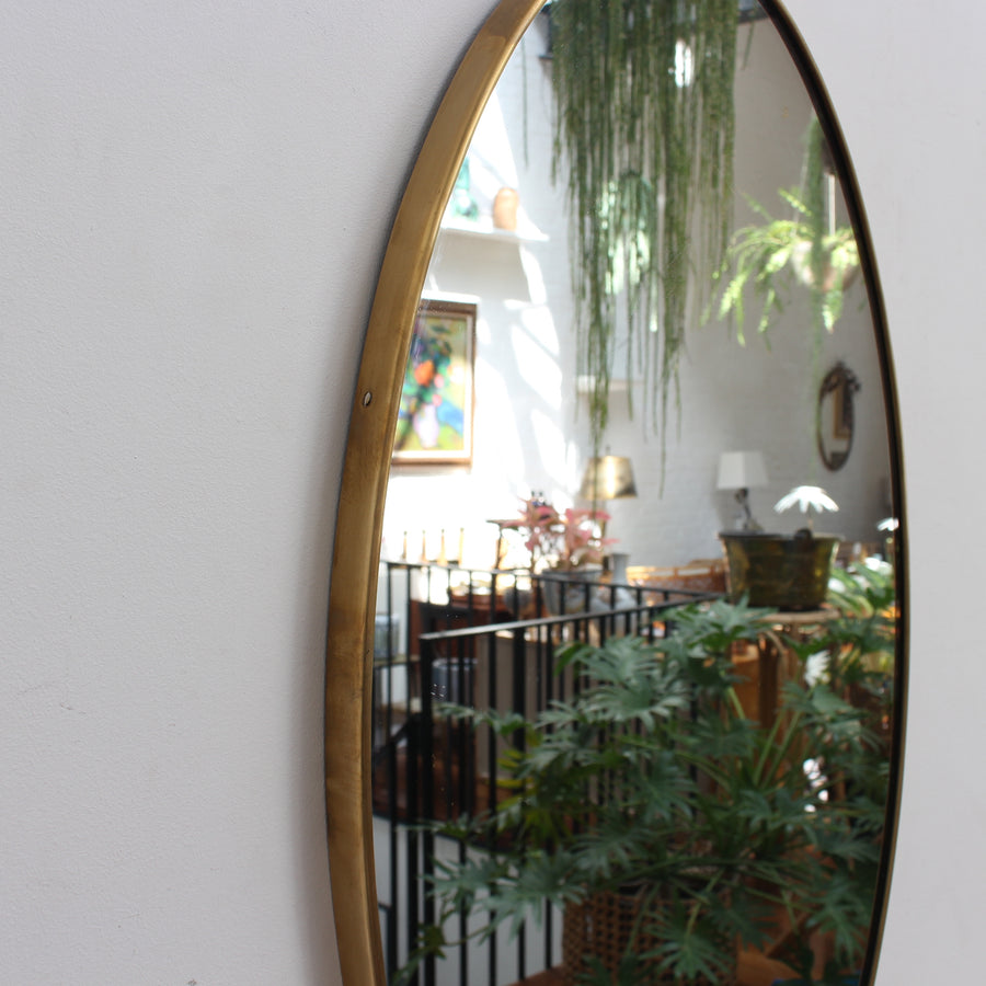 Mid-Century Italian Oval Wall Mirror with Brass Frame (circa 1960s)