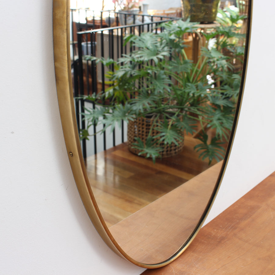 Mid-Century Italian Oval Wall Mirror with Brass Frame (circa 1960s)