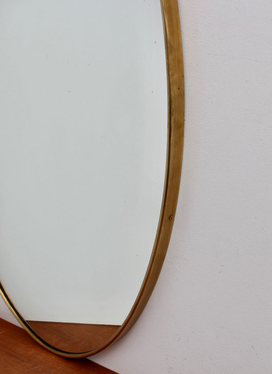 Mid-Century Italian Oval Wall Mirror with Brass Frame (circa 1960s)