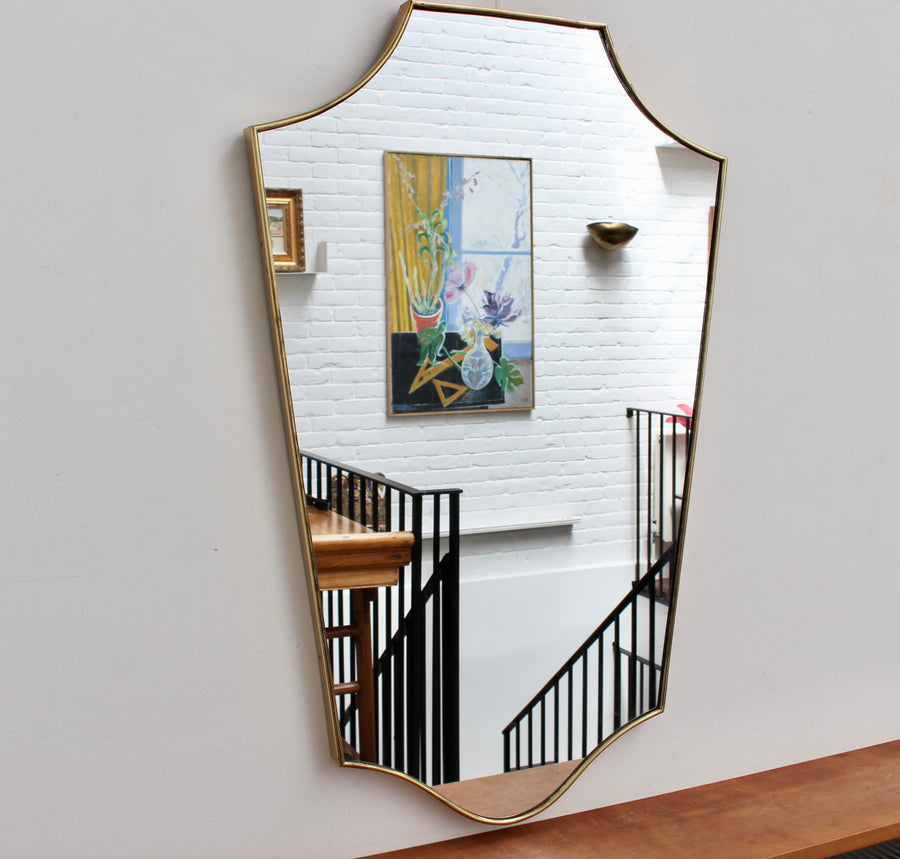 Mid-Century Italian Wall Mirror with Brass Frame (circa 1960s)