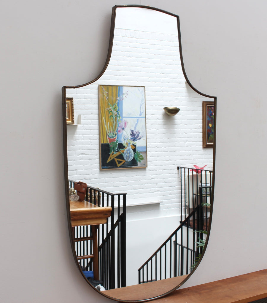 Vintage Italian Wall Mirror with Brass Frame (circa 1960s) - Large