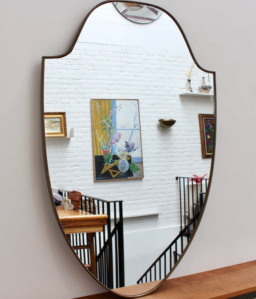 Vintage Italian Wall Mirror with Brass Frame (circa 1960s) - Large