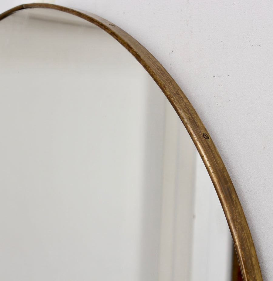 Mid-Century Italian Round Wall Mirror with Brass Frame (circa 1960s) - Large