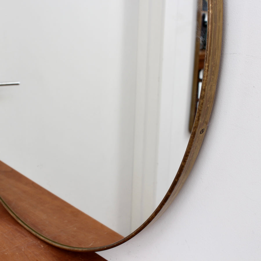 Mid-Century Italian Round Wall Mirror with Brass Frame (circa 1960s) - Large