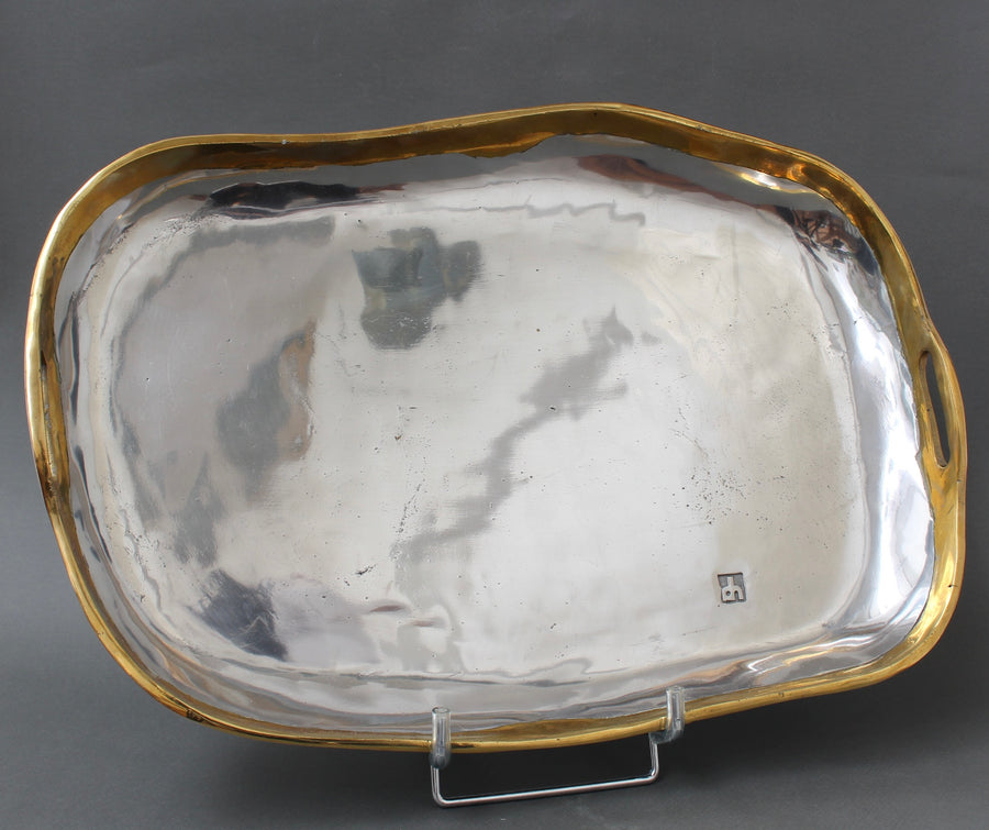 Aluminium and Brass Brutalist Serving Tray by David Marshall (circa 1980s) - Large