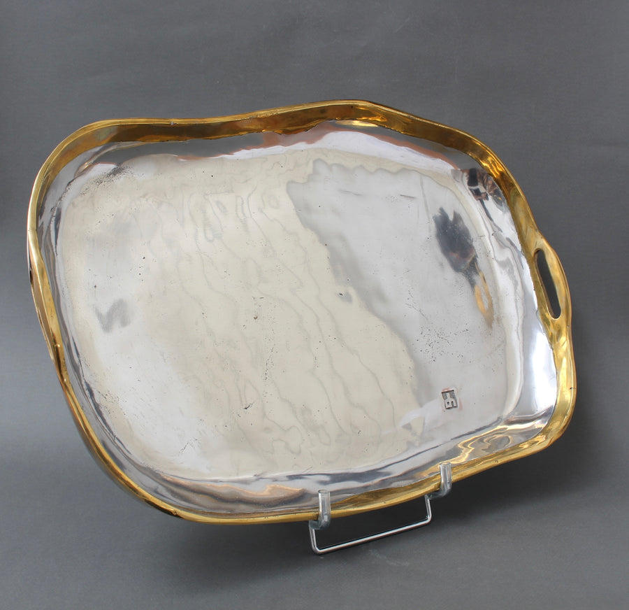 Aluminium and Brass Brutalist Serving Tray by David Marshall (circa 1980s) - Large