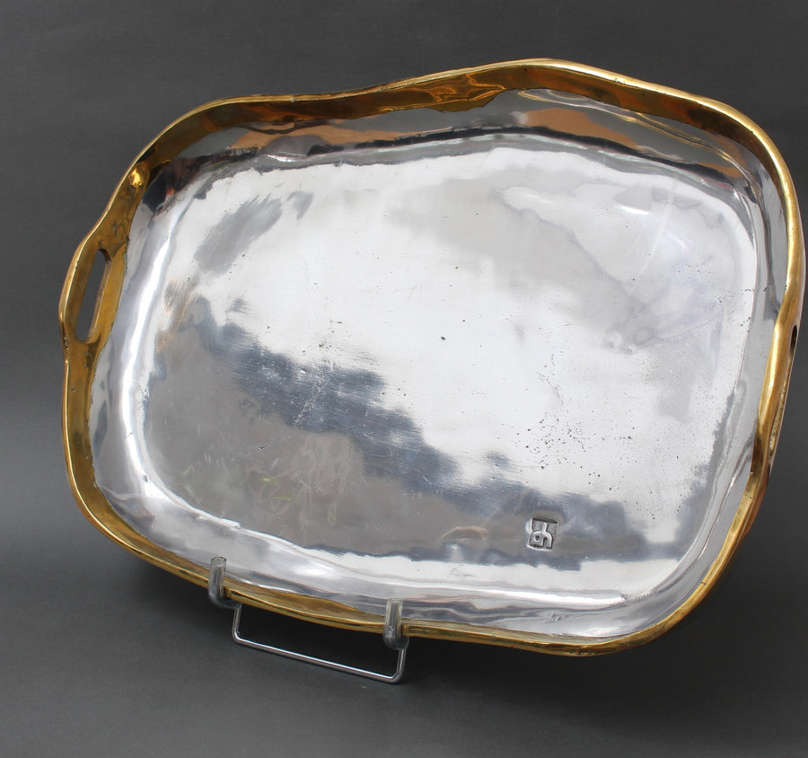 Aluminium and Brass Brutalist Serving Tray by David Marshall (circa 1980s) - Large