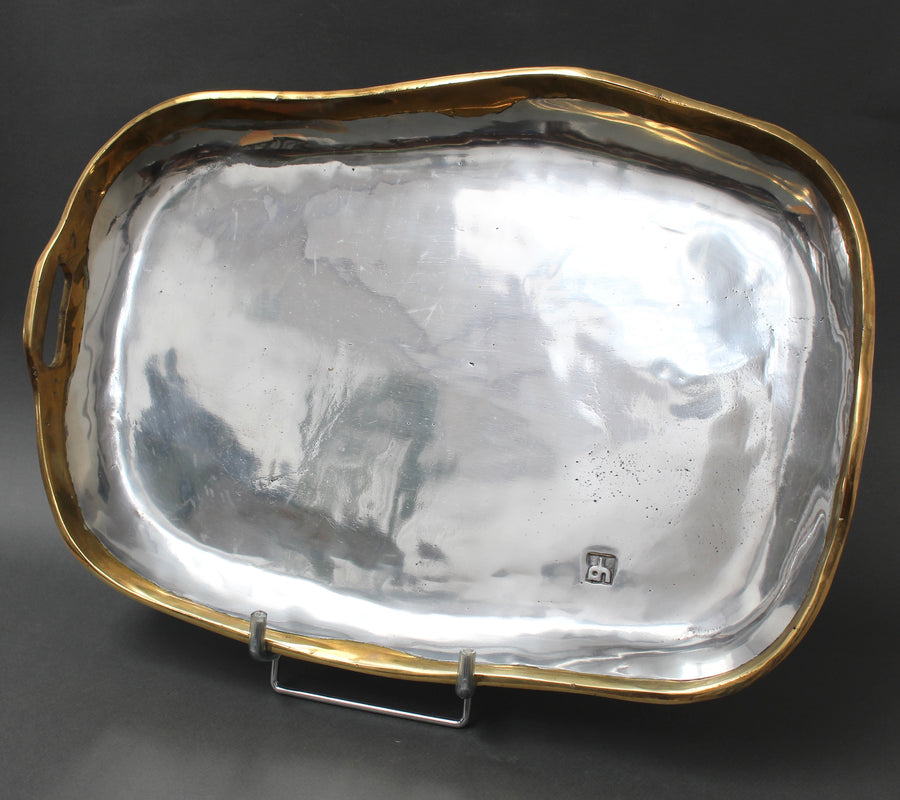 Aluminium and Brass Brutalist Serving Tray by David Marshall (circa 1980s) - Large