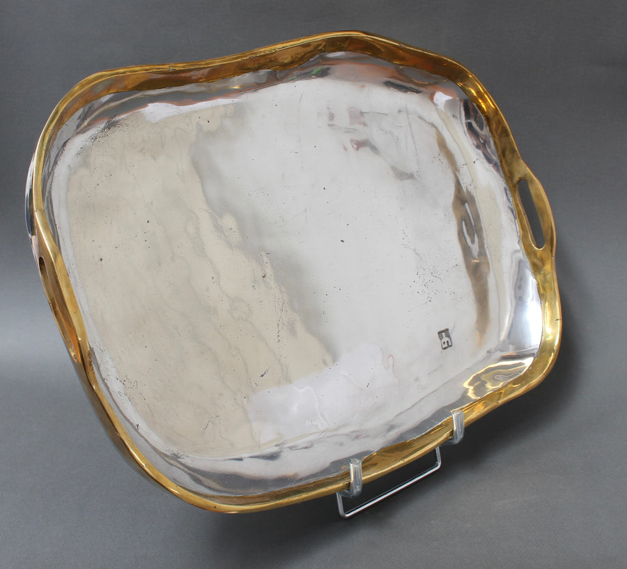 Aluminium and Brass Brutalist Serving Tray by David Marshall (circa 1980s) - Large