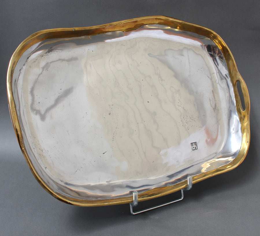 Aluminium and Brass Brutalist Serving Tray by David Marshall (circa 1980s) - Large