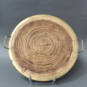 Rattan Tray with Brass Trim in the Style of Gabriella Crespi (circa 1970s)