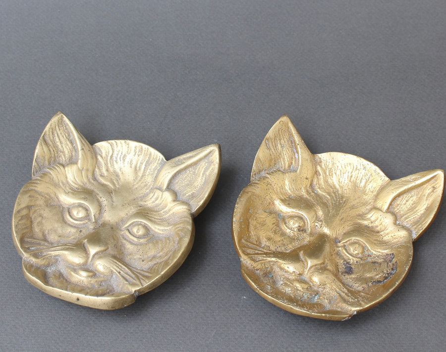 Pair of Feline Brass Dishes (20th Century)