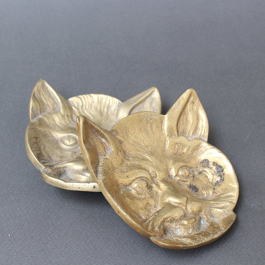 Pair of Feline Brass Dishes (20th Century)