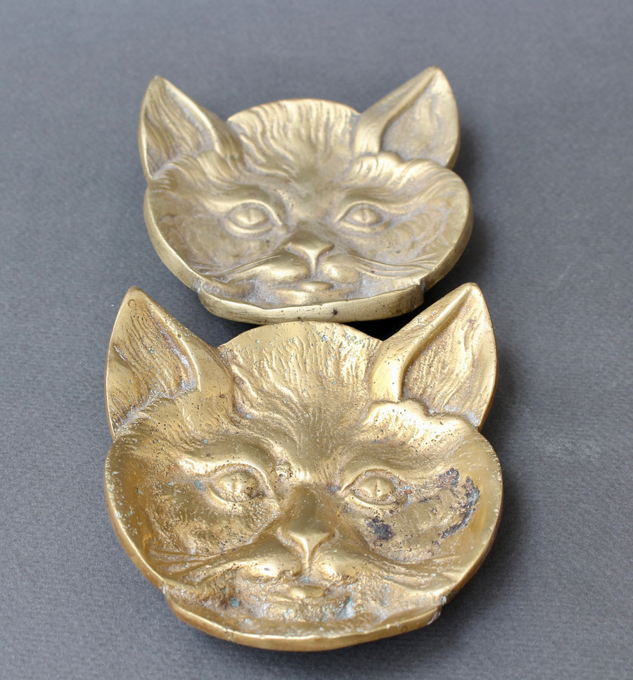 Pair of Feline Brass Dishes (20th Century)