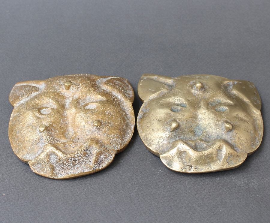 Pair of Feline Brass Dishes (20th Century)