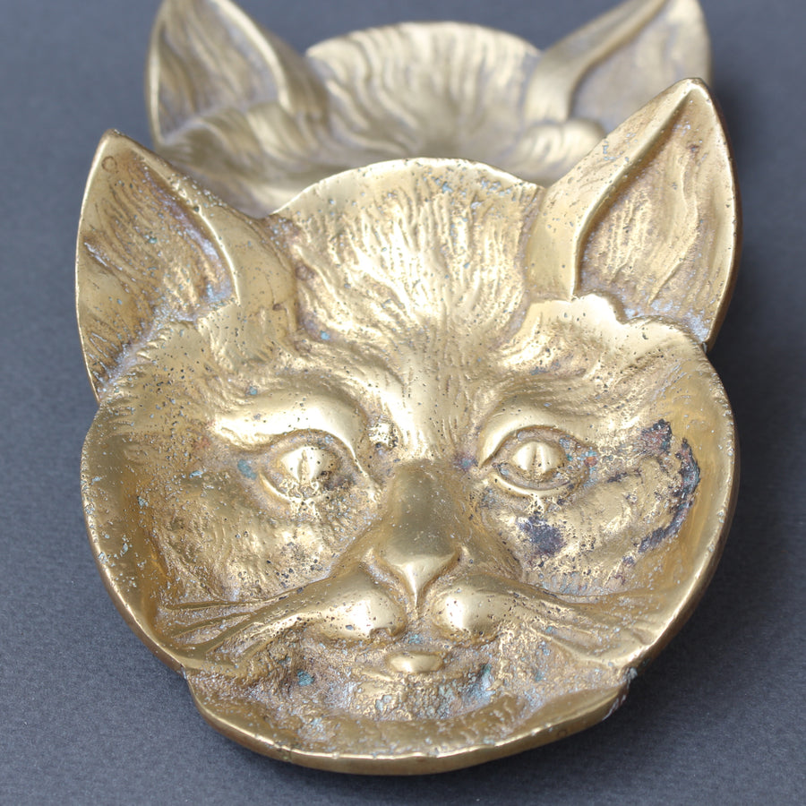 Pair of Feline Brass Dishes (20th Century)