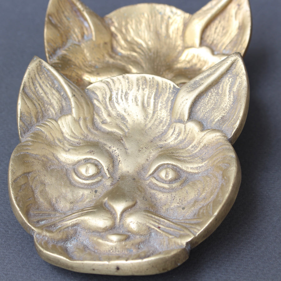 Pair of Feline Brass Dishes (20th Century)