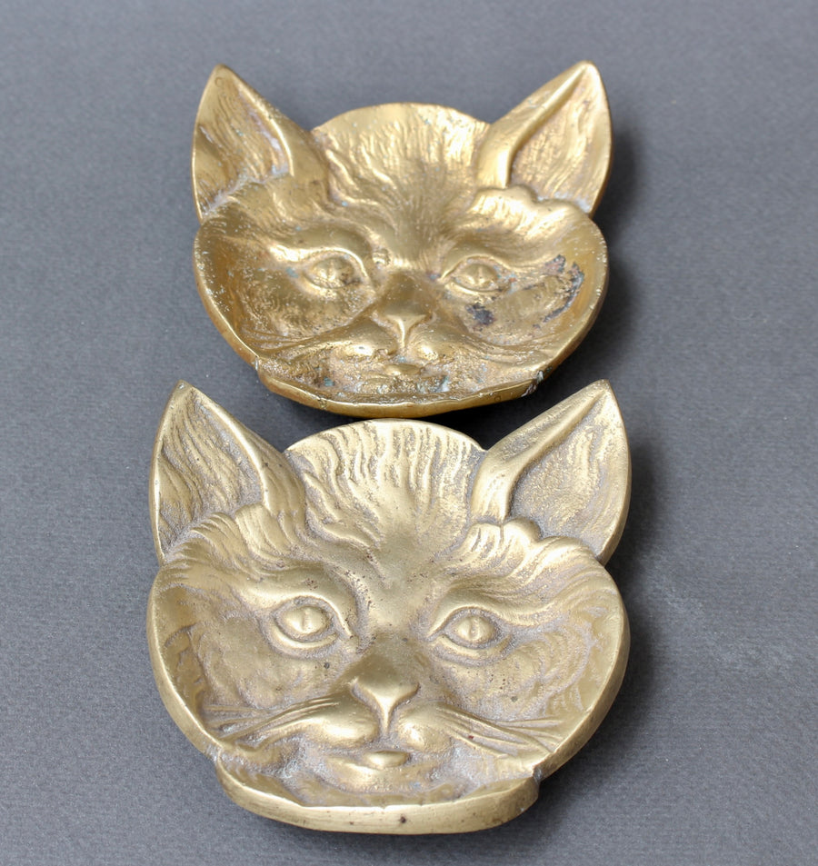 Pair of Feline Brass Dishes (20th Century)