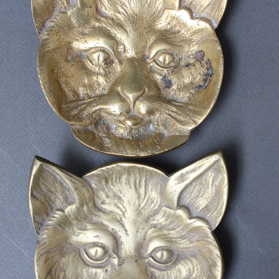 Pair of Feline Brass Dishes (20th Century)