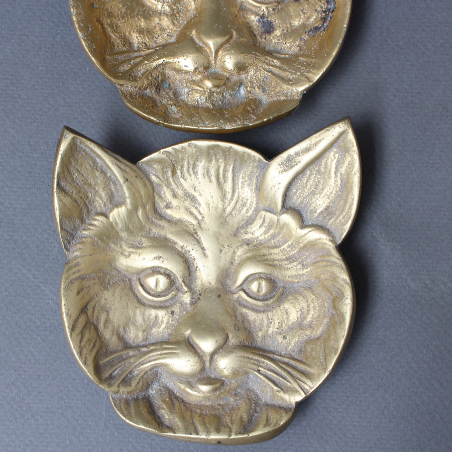 Pair of Feline Brass Dishes (20th Century)