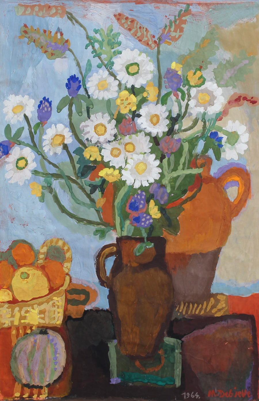 'Still Life with Flowers and Fruit' by Michel Debiève (1964)