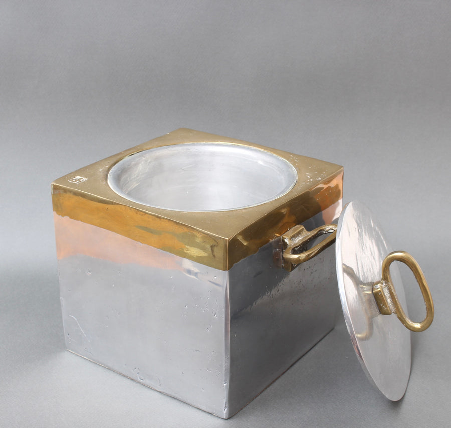 Brutalist Style Aluminium and Brass Ice Bucket by David Marshall (circa 1980s)