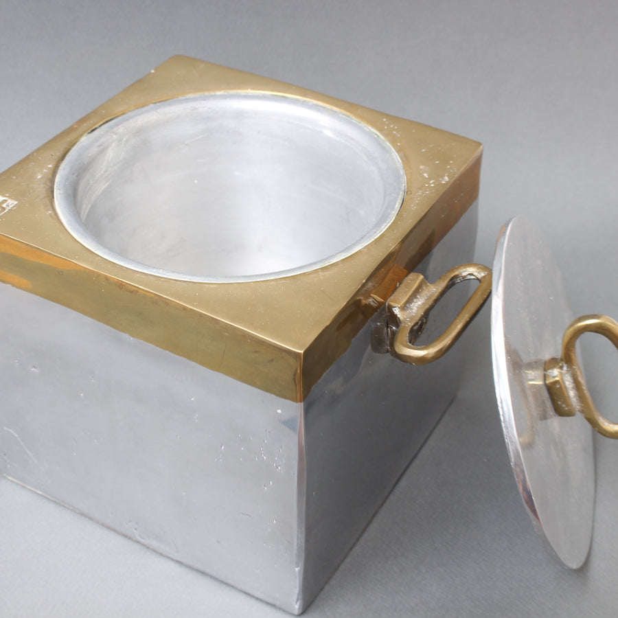 Brutalist Style Aluminium and Brass Ice Bucket by David Marshall (circa 1980s)