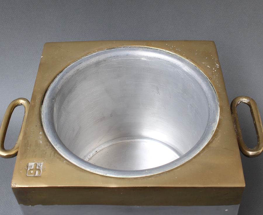 Brutalist Style Aluminium and Brass Ice Bucket by David Marshall (circa 1980s)