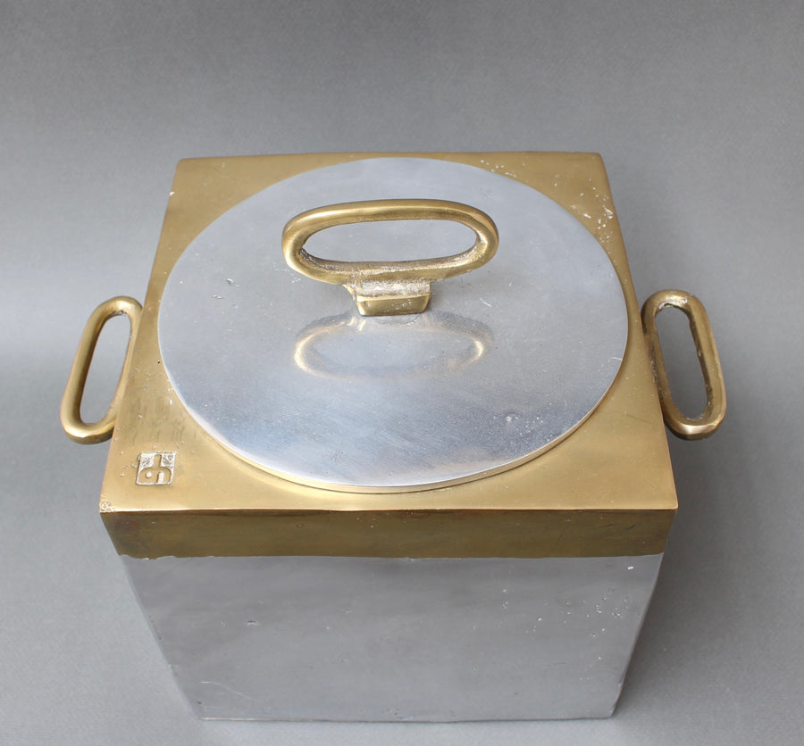 Brutalist Style Aluminium and Brass Ice Bucket by David Marshall (circa 1980s)