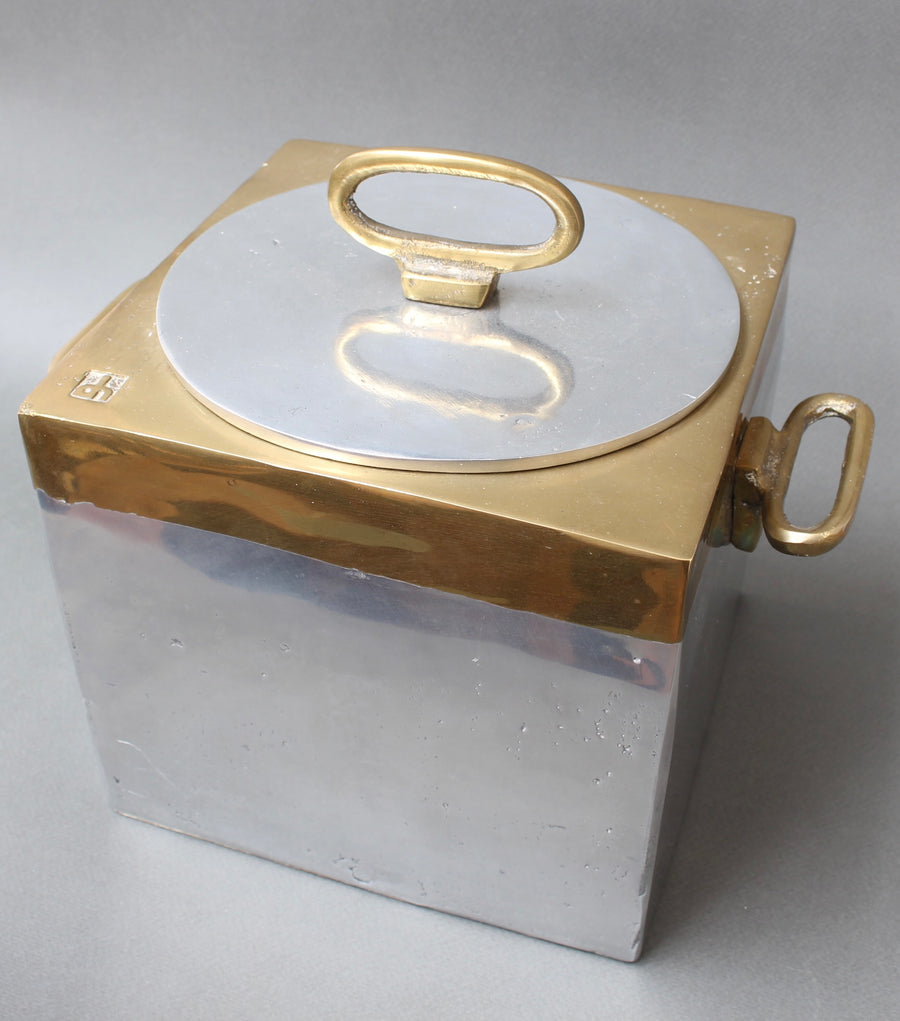 Brutalist Style Aluminium and Brass Ice Bucket by David Marshall (circa 1980s)