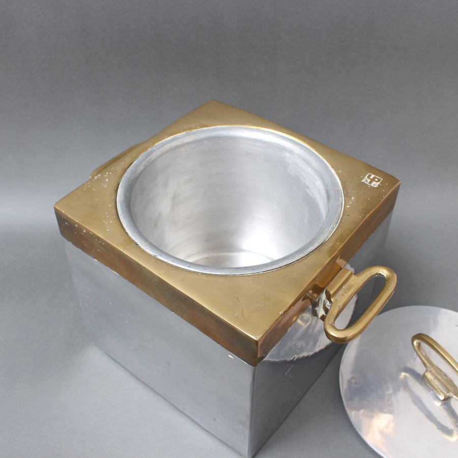 Brutalist Style Aluminium and Brass Ice Bucket by David Marshall (circa 1980s)