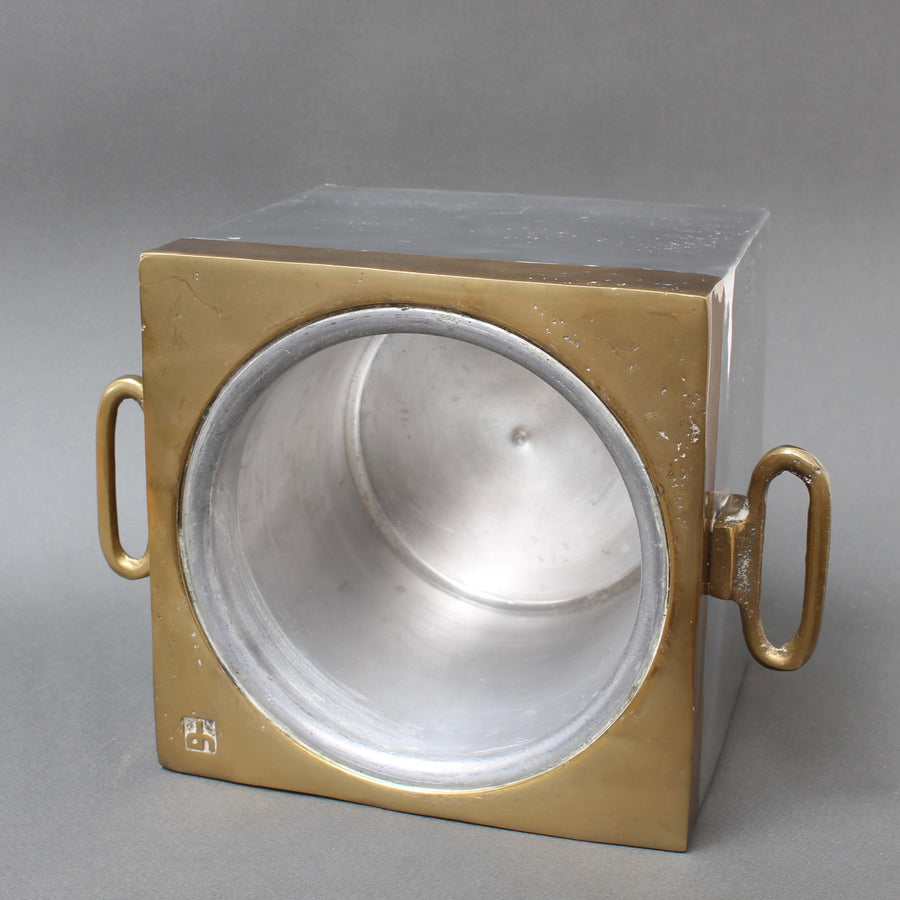 Brutalist Style Aluminium and Brass Ice Bucket by David Marshall (circa 1980s)