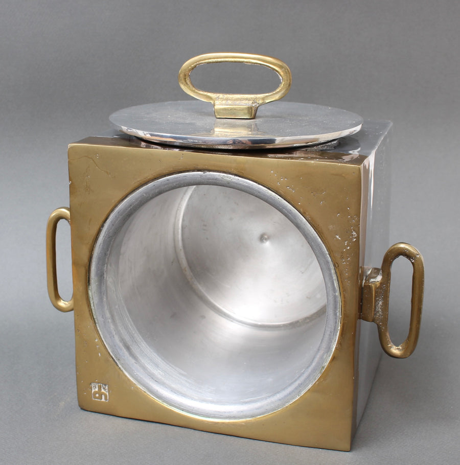 Brutalist Style Aluminium and Brass Ice Bucket by David Marshall (circa 1980s)