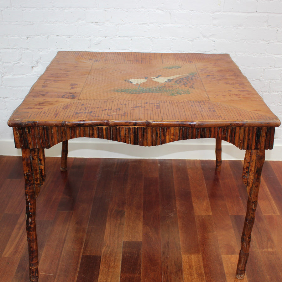 Antique Chinoiserie Style Bamboo Rattan Card Table (circa 1910)