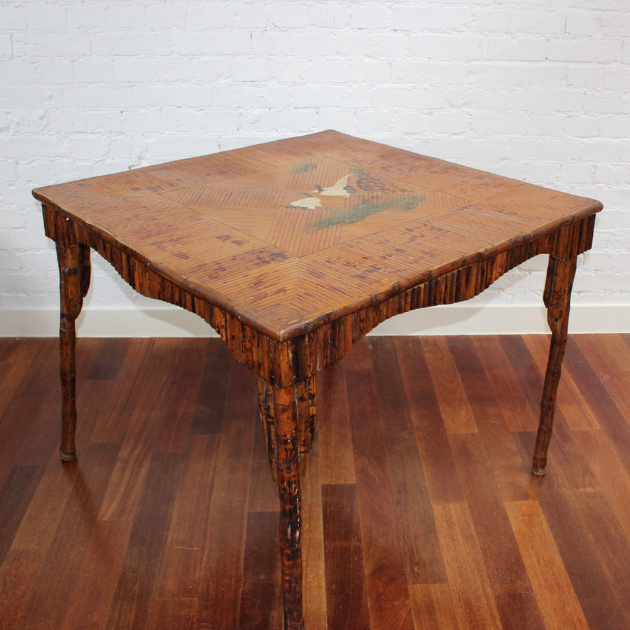 Antique Chinoiserie Style Bamboo Rattan Card Table (circa 1910)