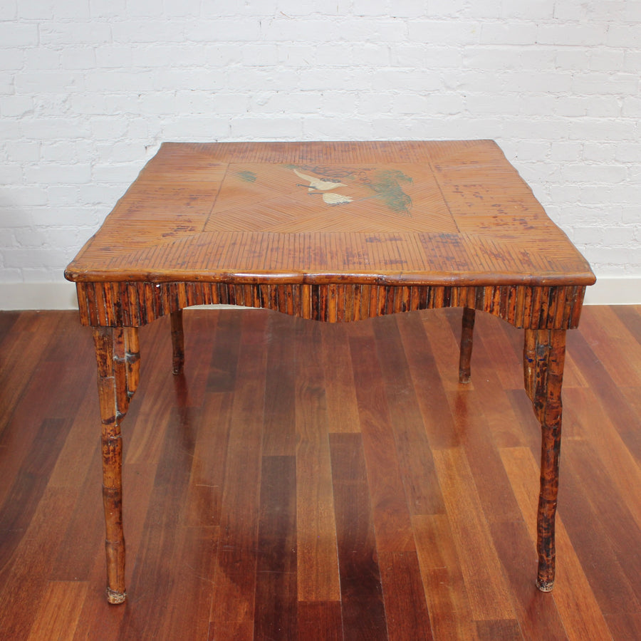 Antique Chinoiserie Style Bamboo Rattan Card Table (circa 1910)