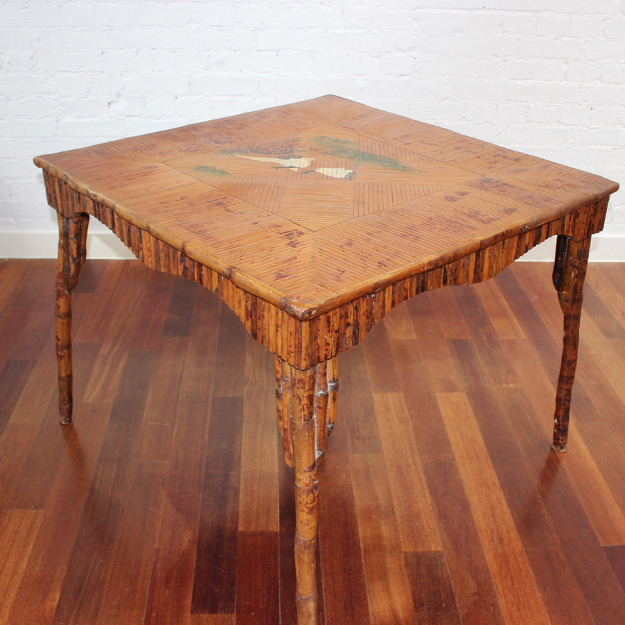 Antique Chinoiserie Style Bamboo Rattan Card Table (circa 1910)