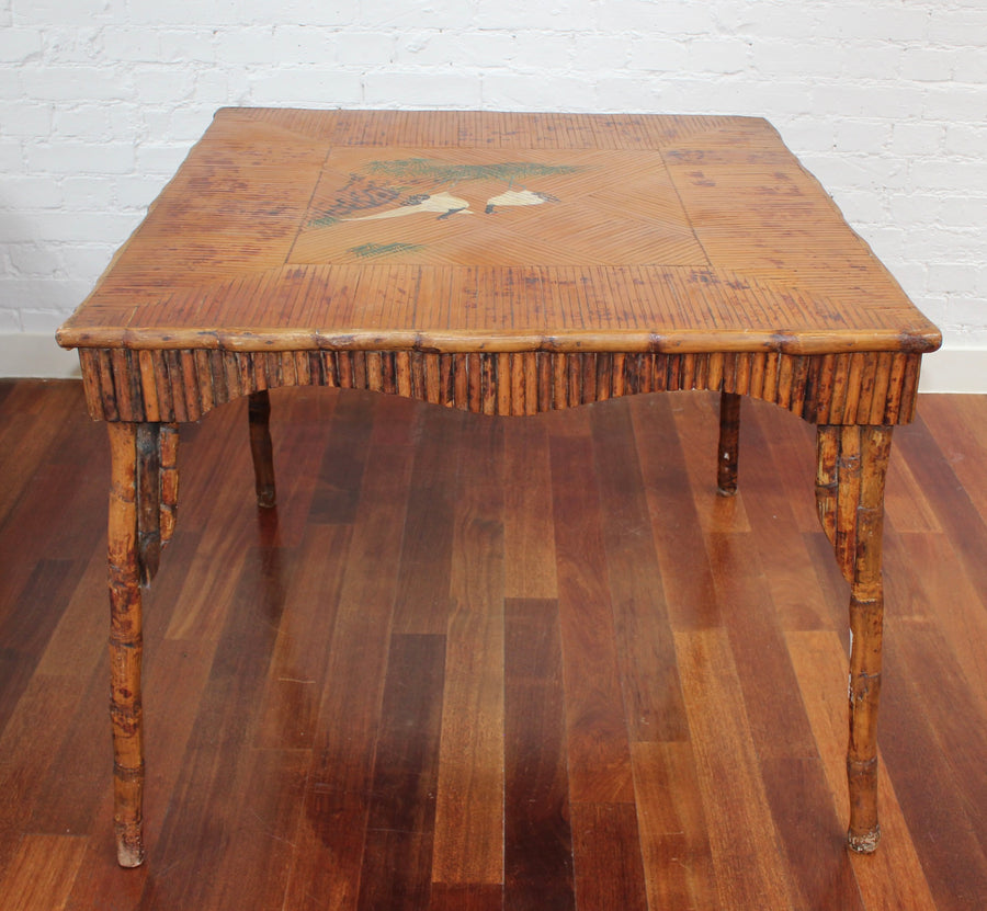 Antique Chinoiserie Style Bamboo Rattan Card Table (circa 1910)