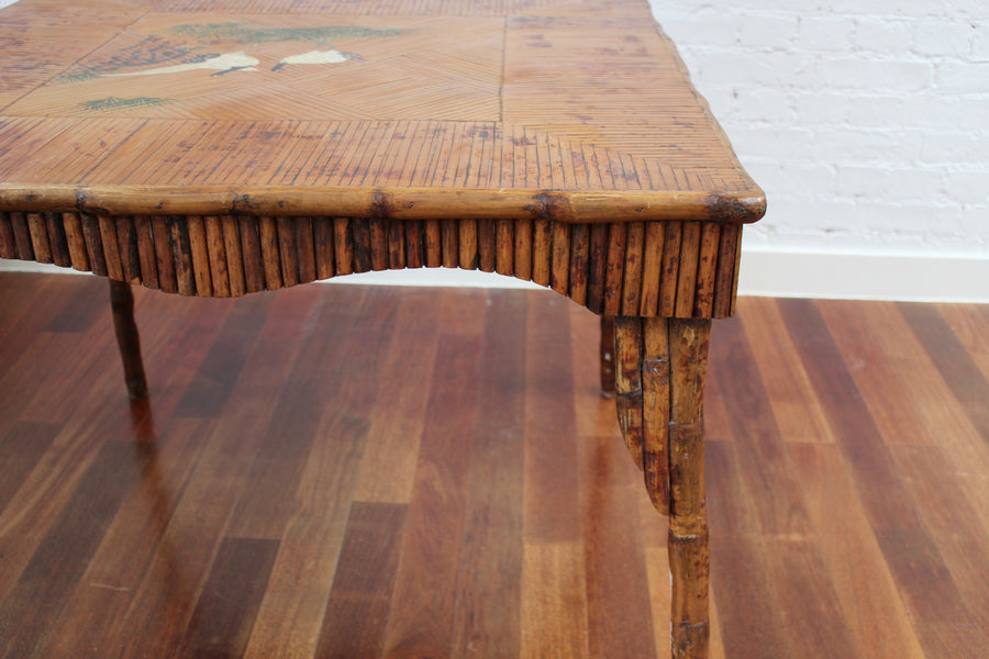 Antique Chinoiserie Style Bamboo Rattan Card Table (circa 1910)