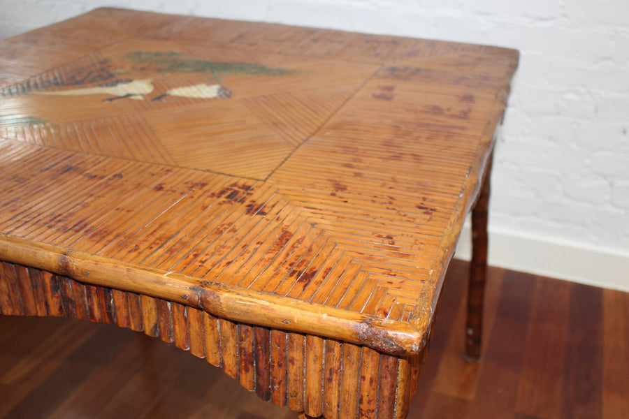 Antique Chinoiserie Style Bamboo Rattan Card Table (circa 1910)