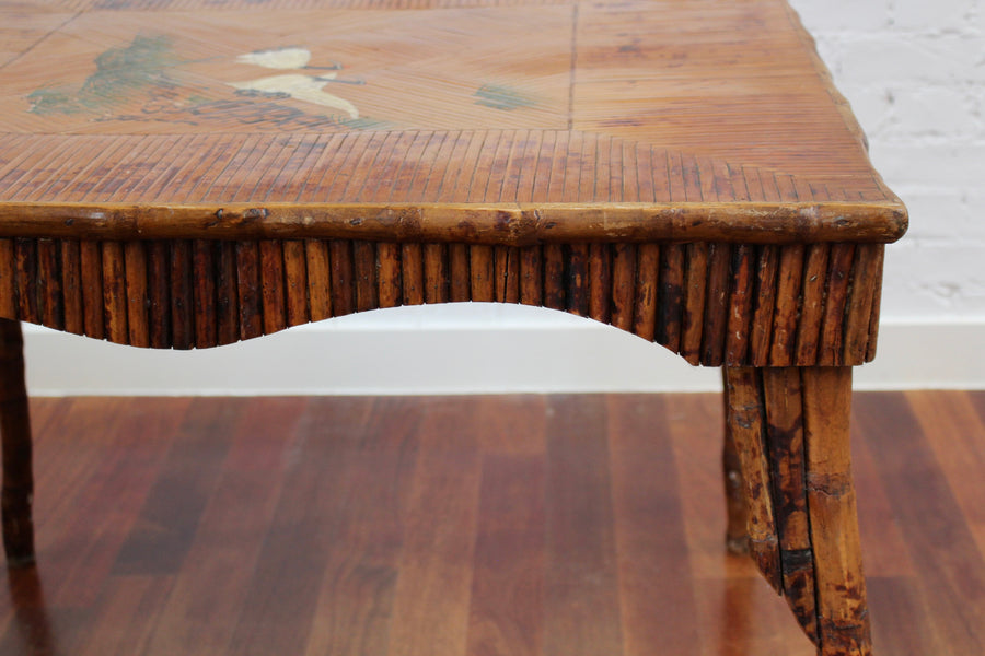 Antique Chinoiserie Style Bamboo Rattan Card Table (circa 1910)