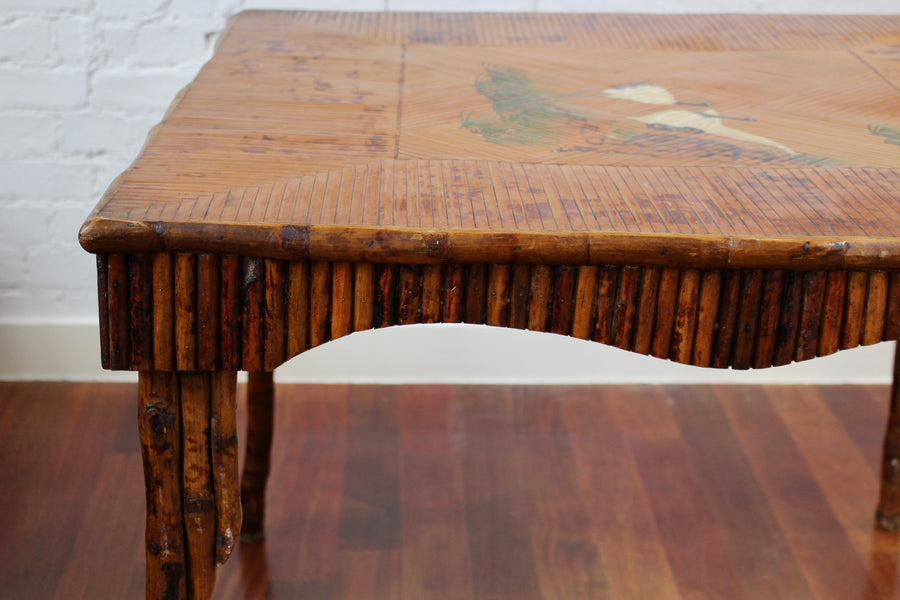 Antique Chinoiserie Style Bamboo Rattan Card Table (circa 1910)