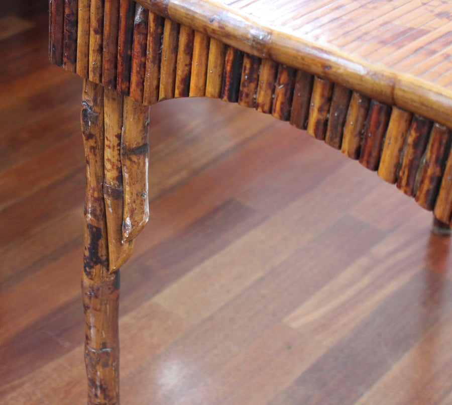 Antique Chinoiserie Style Bamboo Rattan Card Table (circa 1910)