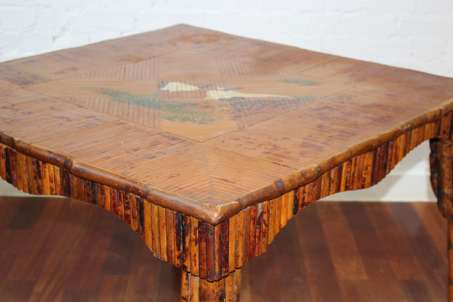 Antique Chinoiserie Style Bamboo Rattan Card Table (circa 1910)