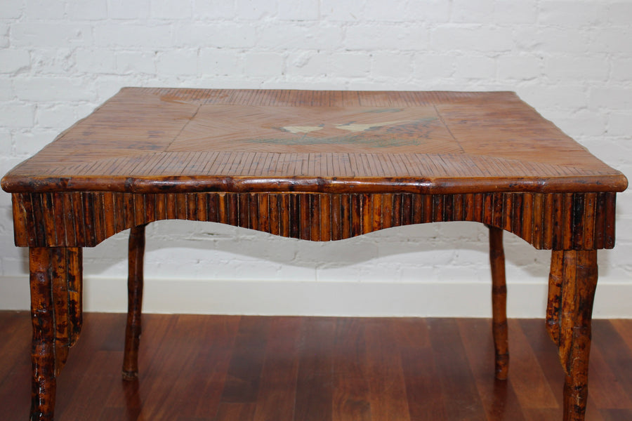 Antique Chinoiserie Style Bamboo Rattan Card Table (circa 1910)