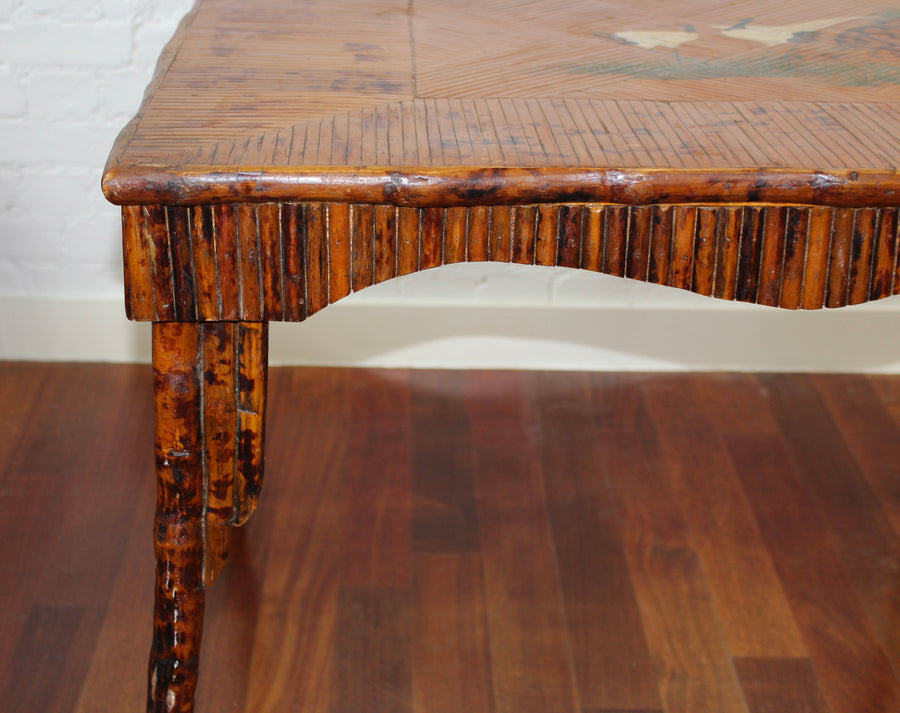 Antique Chinoiserie Style Bamboo Rattan Card Table (circa 1910)